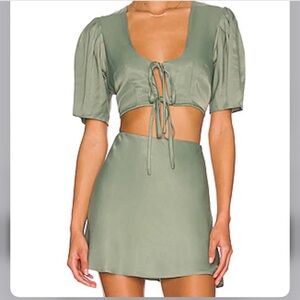 Olive Puff Sleeve Crop Top